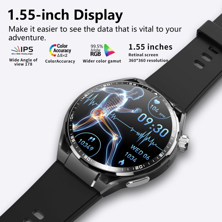 F200 Smart Health Watch ECG Electrocardiogram Blood Sugar Monitoring 1.55 Inch Round Screen, Color: Black Silicone - Smart Watches by PMC TechLife | Online Shopping South Africa | PMC TechLife | Buy Now Pay Later Mobicred