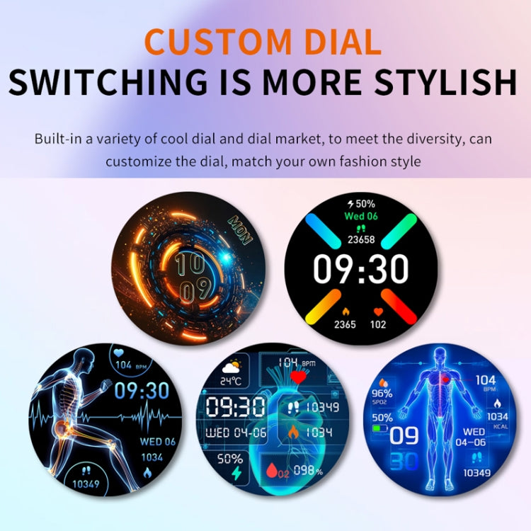 F200 Smart Health Watch ECG Electrocardiogram Blood Sugar Monitoring 1.55 Inch Round Screen, Color: Black 3-Beads Steel - Smart Watches by PMC TechLife | Online Shopping South Africa | PMC TechLife | Buy Now Pay Later Mobicred