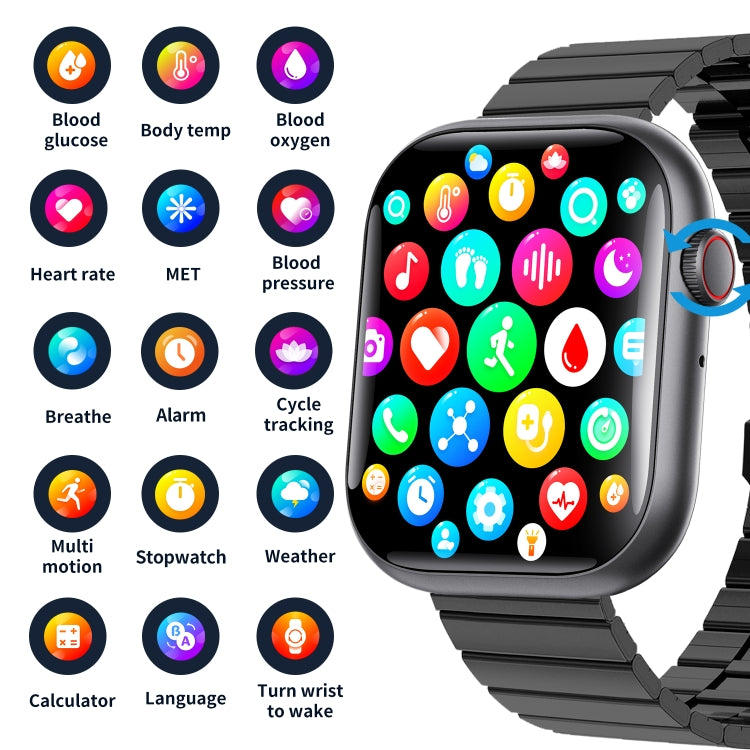 F70  2.1 Inch Screen Smart Watch With Blood Sugar/Blood Oxygen Monitoring /SOS Alarm/100+ Sports Modes, Color: Black Silicone - Smart Watches by PMC TechLife | Online Shopping South Africa | PMC TechLife | Buy Now Pay Later Mobicred