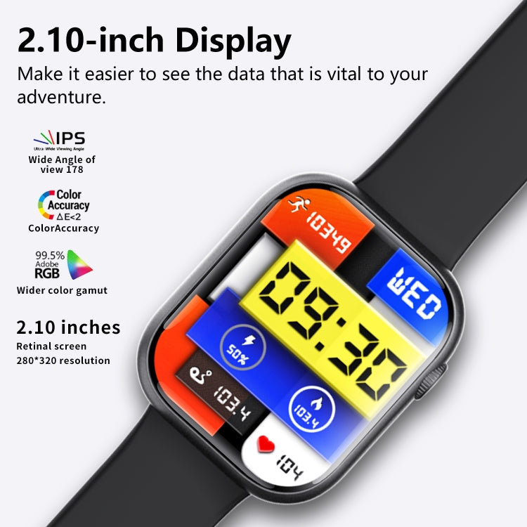 F70  2.1 Inch Screen Smart Watch With Blood Sugar/Blood Oxygen Monitoring /SOS Alarm/100+ Sports Modes, Color: Black SIlver 3-bead - Smart Watches by PMC TechLife | Online Shopping South Africa | PMC TechLife | Buy Now Pay Later Mobicred