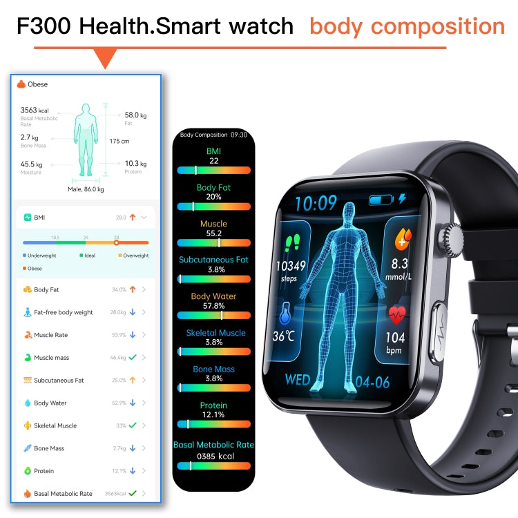 F300  2.1-Inch Screen Smart Watch Supports Bluetooth Calls/ECG/Blood Composition Analysis/50+ Sports Modes, Color: Black Pink Silicone - Smart Watches by PMC TechLife | Online Shopping South Africa | PMC TechLife | Buy Now Pay Later Mobicred