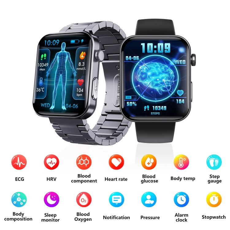F300  2.1-Inch Screen Smart Watch Supports Bluetooth Calls/ECG/Blood Composition Analysis/50+ Sports Modes, Color: Black 3-Beads Steel - Smart Watches by PMC TechLife | Online Shopping South Africa | PMC TechLife | Buy Now Pay Later Mobicred