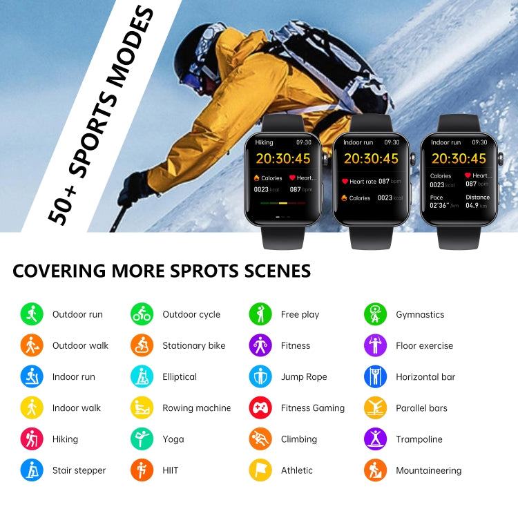 F300  2.1-Inch Screen Smart Watch Supports Bluetooth Calls/ECG/Blood Composition Analysis/50+ Sports Modes, Color: Black Silicone - Smart Watches by PMC TechLife | Online Shopping South Africa | PMC TechLife | Buy Now Pay Later Mobicred