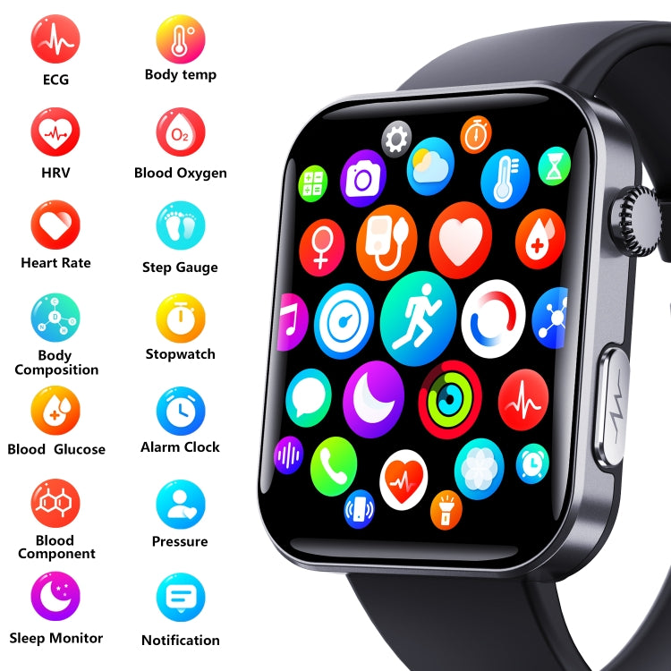 F300  2.1-Inch Screen Smart Watch Supports Bluetooth Calls/ECG/Blood Composition Analysis/50+ Sports Modes, Color: Black Silicone - Smart Watches by PMC TechLife | Online Shopping South Africa | PMC TechLife | Buy Now Pay Later Mobicred