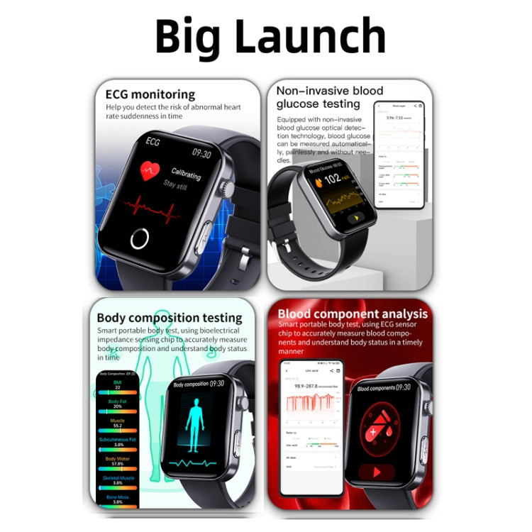 F300  2.1-Inch Screen Smart Watch Supports Bluetooth Calls/ECG/Blood Composition Analysis/50+ Sports Modes, Color: Black Gray Silicone - Smart Watches by PMC TechLife | Online Shopping South Africa | PMC TechLife | Buy Now Pay Later Mobicred