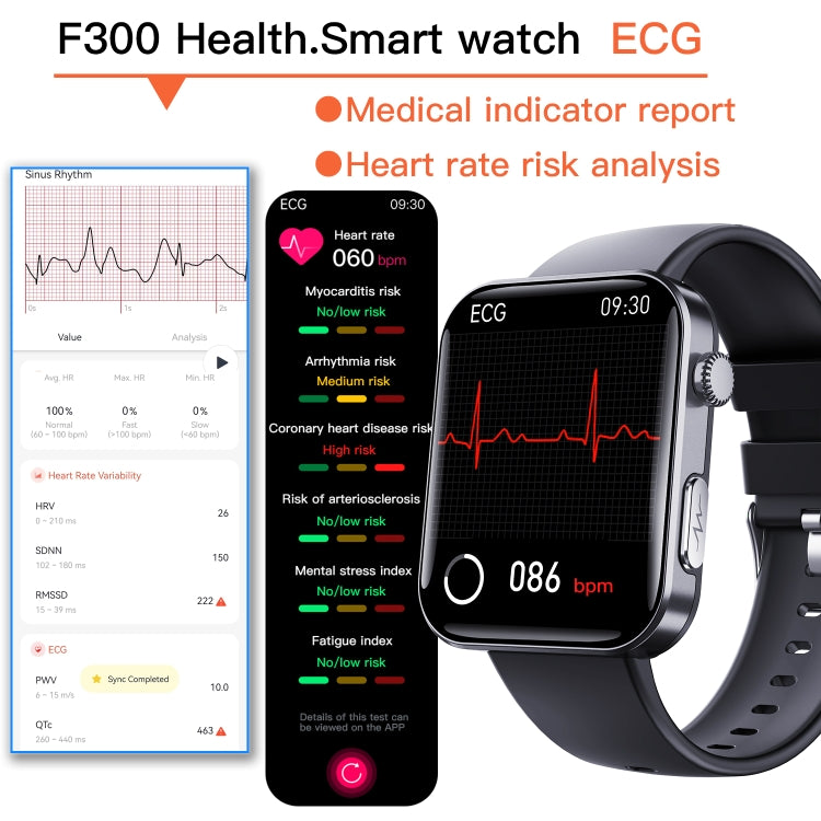 F300  2.1-Inch Screen Smart Watch Supports Bluetooth Calls/ECG/Blood Composition Analysis/50+ Sports Modes, Color: Black Gray Silicone - Smart Watches by PMC TechLife | Online Shopping South Africa | PMC TechLife | Buy Now Pay Later Mobicred