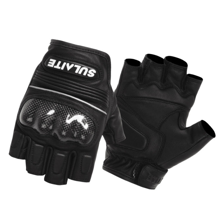 SULAITE Motorcycle Sheepskin Carbon Fiber Breathable Half-finger Riding Gloves, Size: XXL(Black) - free shipping - PMC TechLife - Order now!