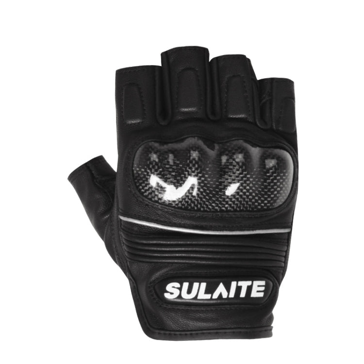 SULAITE Motorcycle Sheepskin Carbon Fiber Breathable Half-finger Riding Gloves, Size: XXL(Black) - free shipping - PMC TechLife - Order now!