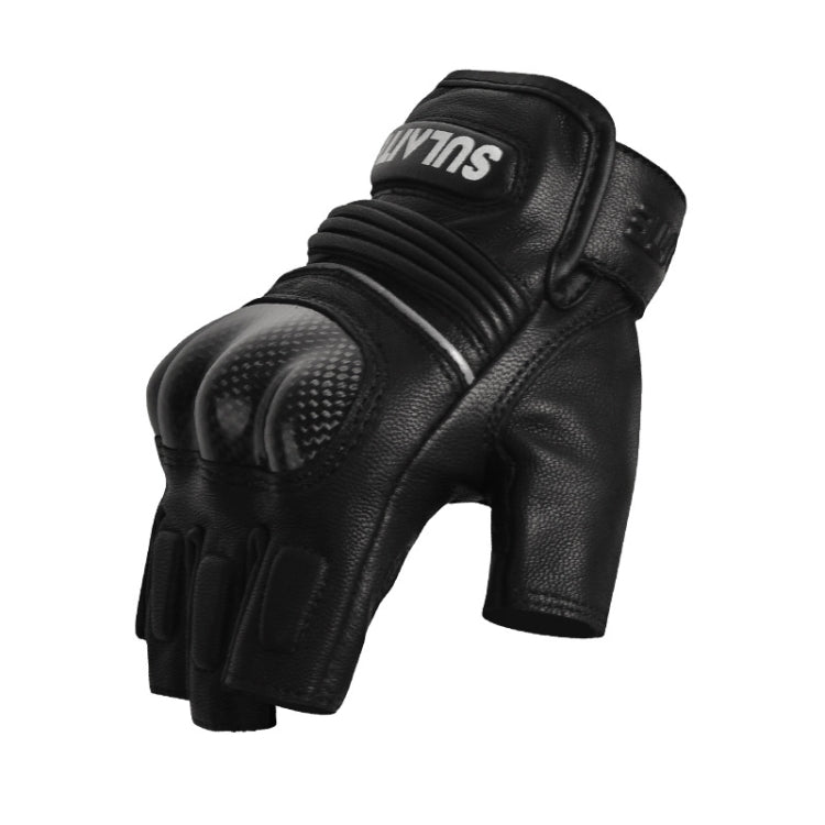 SULAITE Motorcycle Sheepskin Carbon Fiber Breathable Half-finger Riding Gloves, Size: L(Black) - free shipping - PMC TechLife - Order now!