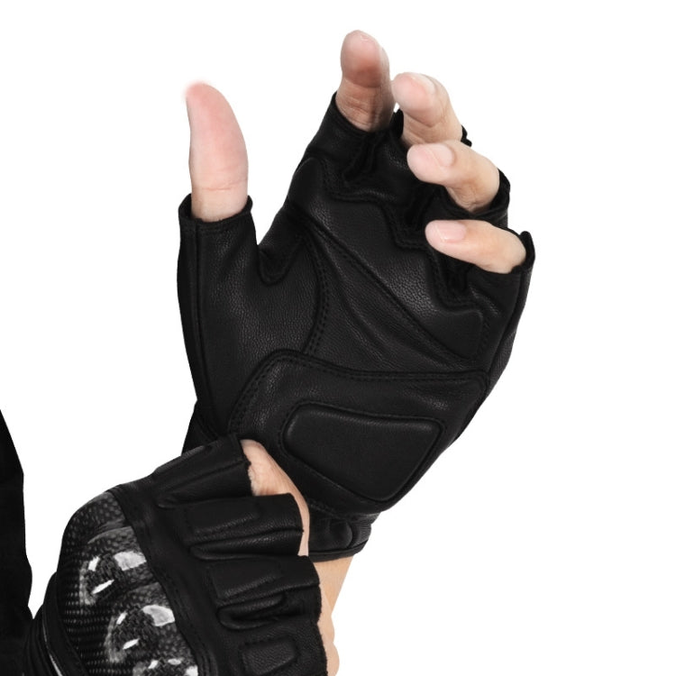 SULAITE Motorcycle Sheepskin Carbon Fiber Breathable Half-finger Riding Gloves, Size: XXL(Black) - free shipping - PMC TechLife - Order now!