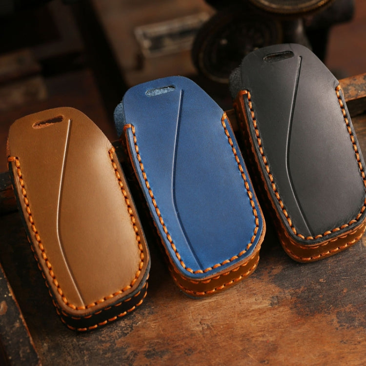 For 2024 BMW X7 Hallmo Cowhide Car Key Protection Cover(Blue) - free shipping - PMC TechLife - Order now!