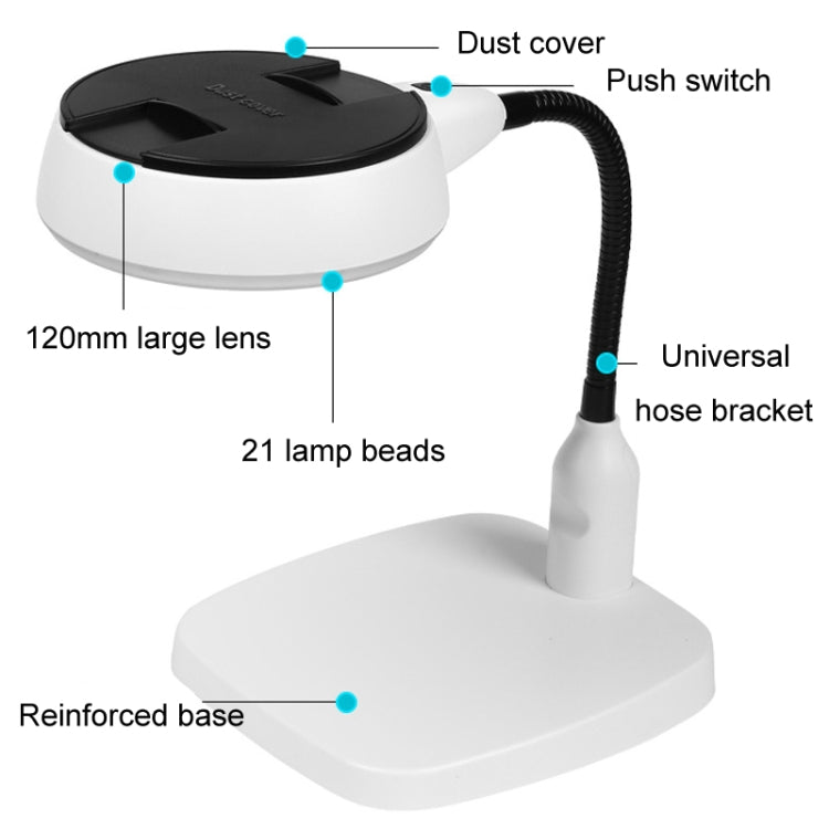 Desktop With 21 LED Lights 10X HD Reading Repair Metal Hose Magnifier(US Plug) - Others by PMC TechLife | Online Shopping South Africa | PMC TechLife | Buy Now Pay Later Mobicred