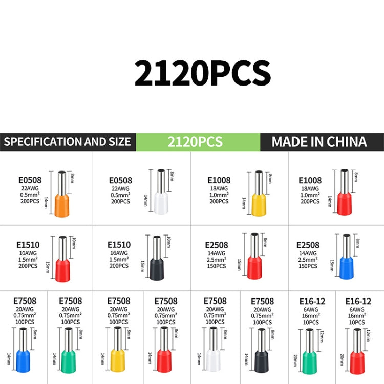 2120pcs /Set 0.5-16MM European Style Tube Type Wiring Cold Press Terminal Set(Terminal Box Package) - Booster Cable & Clip by PMC Jewellery | Online Shopping South Africa | PMC Jewellery | Buy Now Pay Later Mobicred