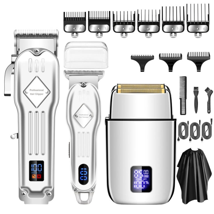 3pcs /Set Men Home Hair Salon High-power Hair Clipper(Silver) - free shipping - PMC TechLife - Order now!