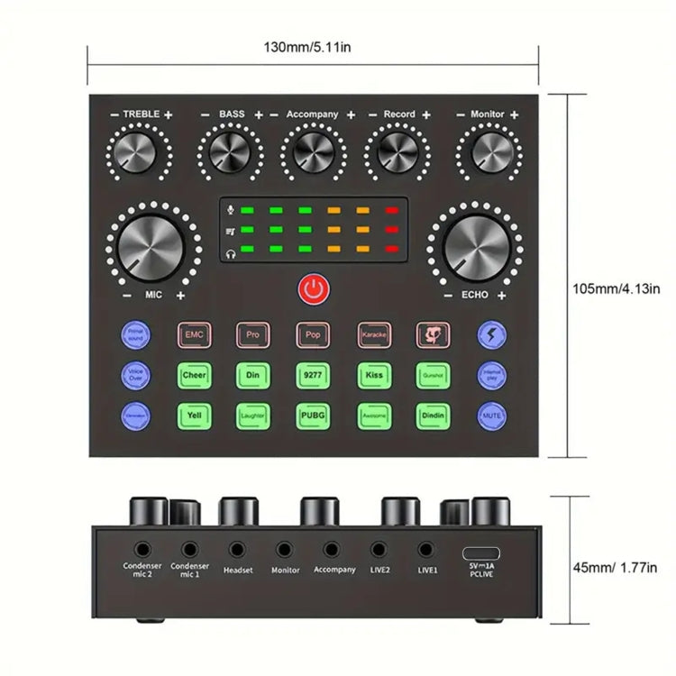 V8S Audio Mixer Live Voice Changer External Sound Card, Color: Gold Cantilever Set - free shipping - PMC Jewellery - Order now!