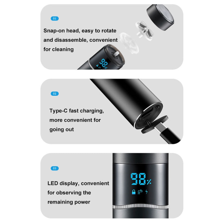 S-1090 IPX7 Waterproof 8D Portable LED Digital Display Round Electric Shaver(Green) - Electric Shavers by PMC TechLife | Online Shopping South Africa | PMC TechLife | Buy Now Pay Later Mobicred