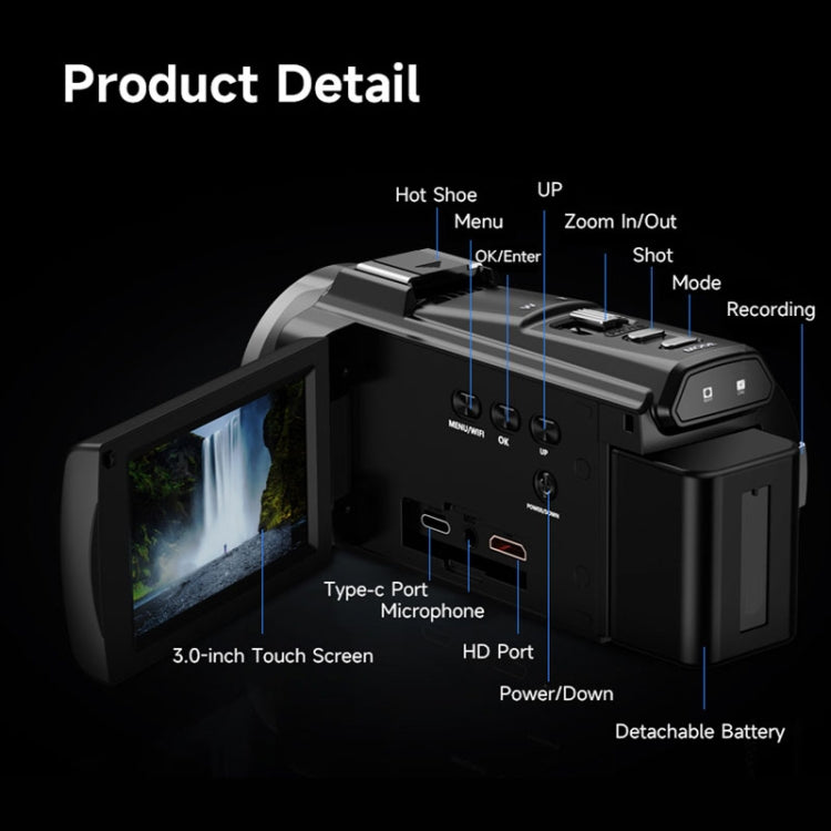 HDV-255K 5K/30FPS 16X Zoom Outdoor Sports HD Electronic Anti-Shake Digital Camera(UK Plug) - Video Cameras by PMC TechLife | Online Shopping South Africa | PMC TechLife | Buy Now Pay Later Mobicred