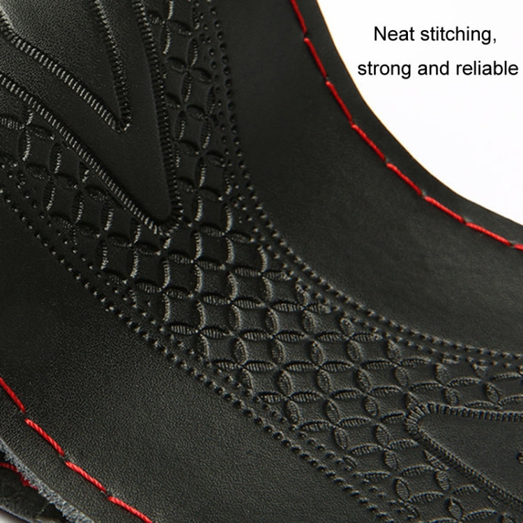 38cm Four-Season Embossed Hand-Sewn Cowhide Steering Wheel Cover(Black+Black Line) - Steering Wheel Accessories by PMC TechLife | Online Shopping South Africa | PMC TechLife | Buy Now Pay Later Mobicred