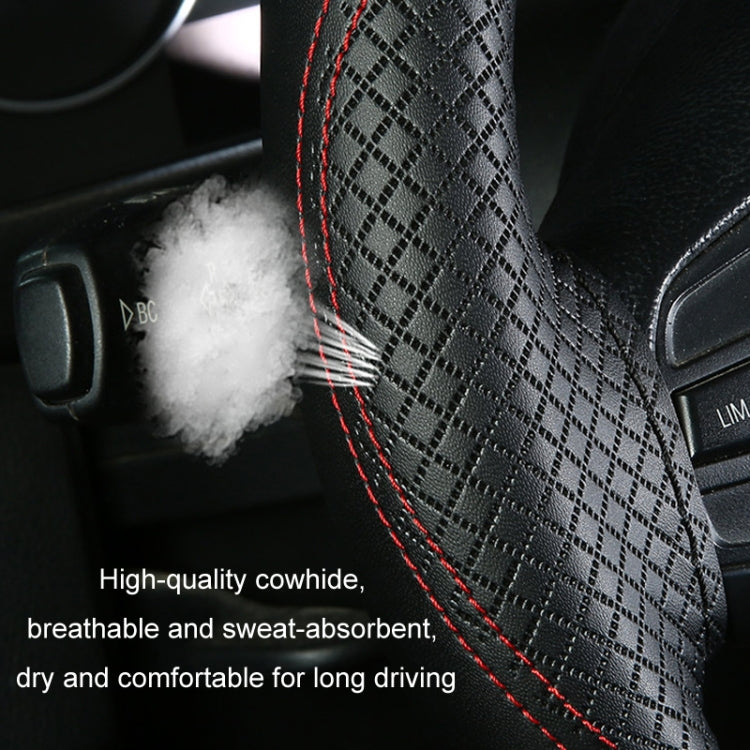 38cm Cowhide Embossed Hand-Stitched Double-Line Steering Wheel Cover(Black Orange Line) - Steering Wheel Accessories by PMC TechLife | Online Shopping South Africa | PMC TechLife | Buy Now Pay Later Mobicred