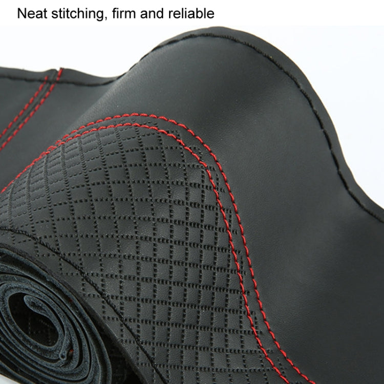 38cm Cowhide Embossed Hand-Stitched Double-Line Steering Wheel Cover(Black White Line) - Steering Wheel Accessories by PMC TechLife | Online Shopping South Africa | PMC TechLife | Buy Now Pay Later Mobicred