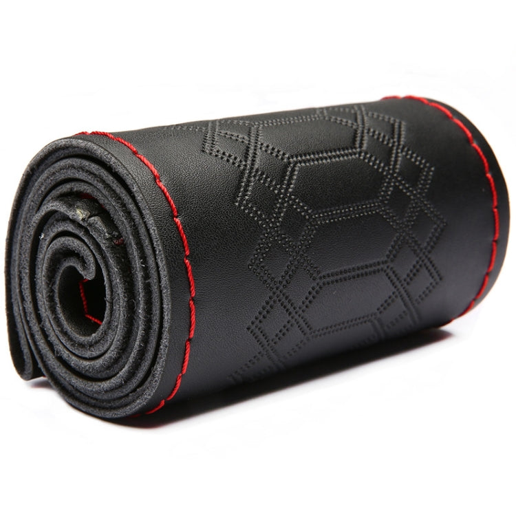 38cm Four-season Embossed Hand-sewn Cowhide Steering Wheel Cover(Black+Red Line) - Steering Wheel Accessories by PMC TechLife | Online Shopping South Africa | PMC TechLife | Buy Now Pay Later Mobicred