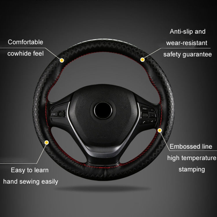38cm Four-season Embossed Hand-sewn Cowhide Steering Wheel Cover(Wine Red) - Steering Wheel Accessories by PMC TechLife | Online Shopping South Africa | PMC TechLife | Buy Now Pay Later Mobicred