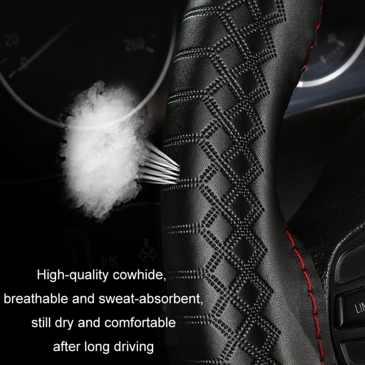 38cm Four-season Embossed Hand-sewn Cowhide Steering Wheel Cover(Coffee) - Steering Wheel Accessories by PMC TechLife | Online Shopping South Africa | PMC TechLife | Buy Now Pay Later Mobicred