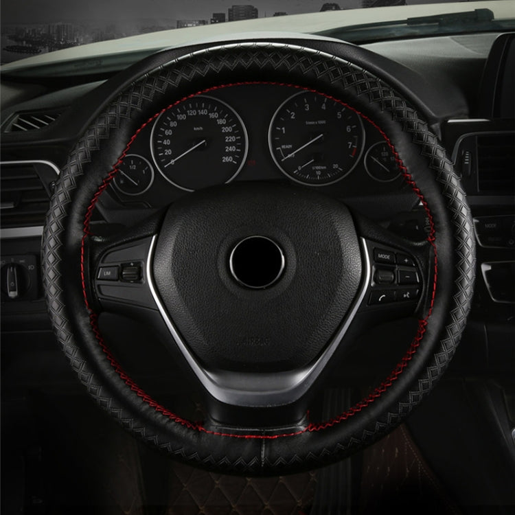 38cm Four-season Embossed Hand-sewn Cowhide Steering Wheel Cover(Coffee) - Steering Wheel Accessories by PMC TechLife | Online Shopping South Africa | PMC TechLife | Buy Now Pay Later Mobicred