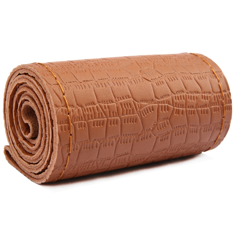 38cm Four-season Embossed Cowhide Hand-sewn Steering Wheel Cover(Brown) - Steering Wheel Accessories by PMC TechLife | Online Shopping South Africa | PMC TechLife | Buy Now Pay Later Mobicred