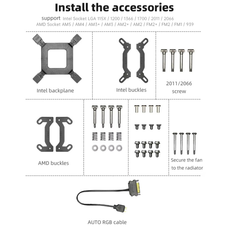 COOLMOON RGB120 5V ARGB Integrated Single Row Multi-Platform CPU Cooler(Black) - free shipping - PMC Jewellery - Order now!