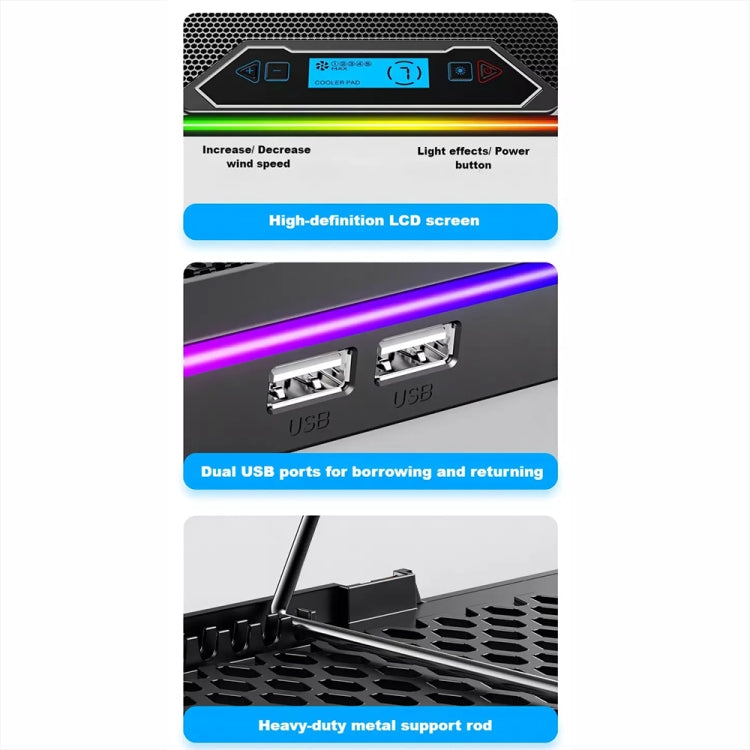 ICE COOREL K15C Smart Adjustable Laptop Radiator Base With RGB Lighting Effect, Color: 13 Fans - free shipping - PMC Jewellery - Order now!