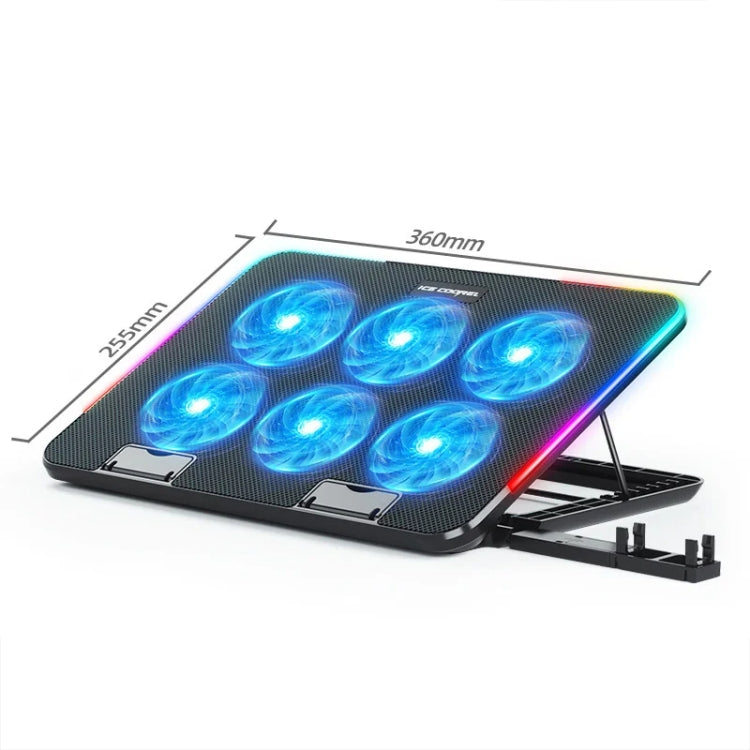 ICE COOREL A9R 6-fans Adjustable Laptop Stand Radiator with RGB Atmosphere Light(Black) - free shipping - PMC Jewellery - Order now!
