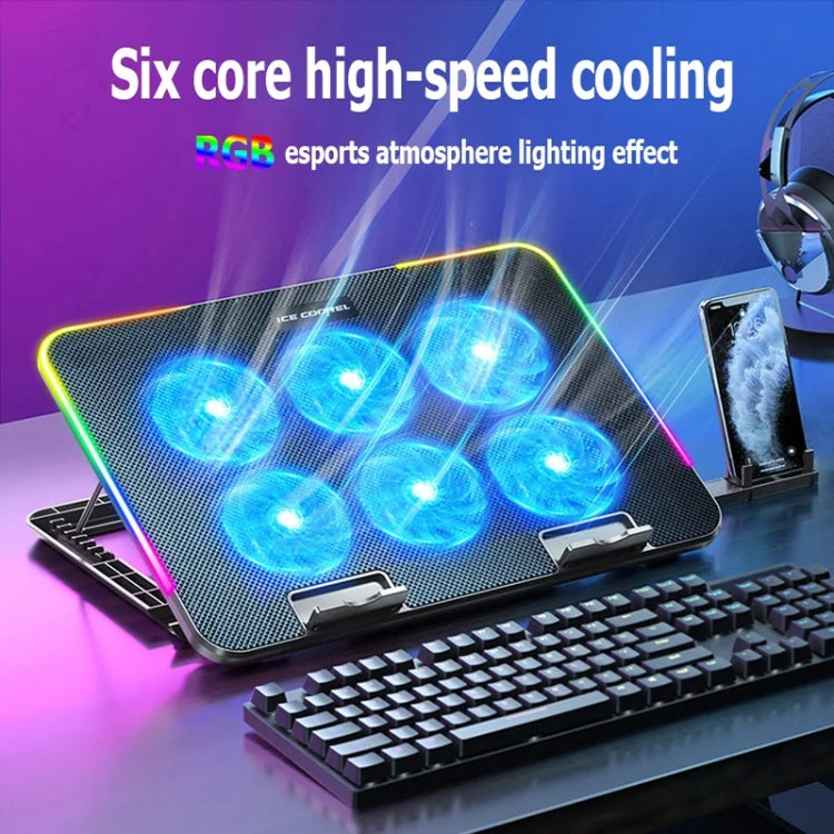 ICE COOREL A9R 6-fans Adjustable Laptop Stand Radiator with RGB Atmosphere Light(Black) - free shipping - PMC Jewellery - Order now!