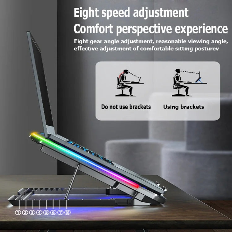 ICE COOREL A9R 6-fans Adjustable Laptop Stand Radiator with RGB Atmosphere Light(Black) - free shipping - PMC Jewellery - Order now!