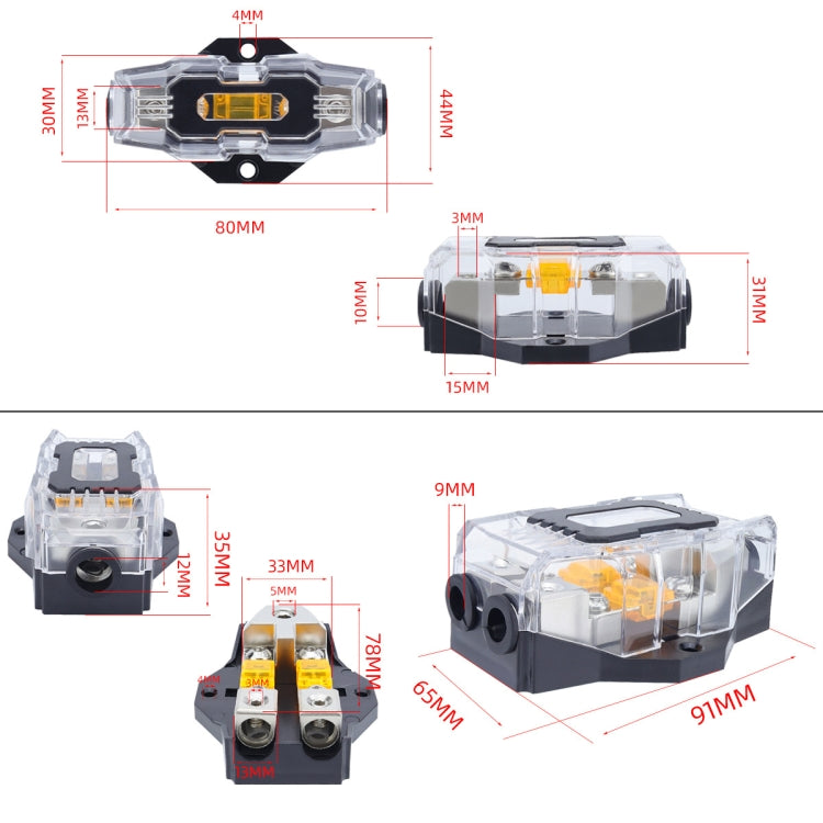 80A Car Audio Amplifier Modified Solid Brass Fuse Holder With Transparent Cover, Specifications: 2-way - Fuse by PMC TechLife | Online Shopping South Africa | PMC TechLife | Buy Now Pay Later Mobicred