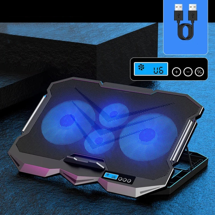 ICE COOREL K22 4-fans Adjustable Laptop Radiator Base with Atmosphere Light with LCD Display - free shipping - PMC Jewellery - Order now!