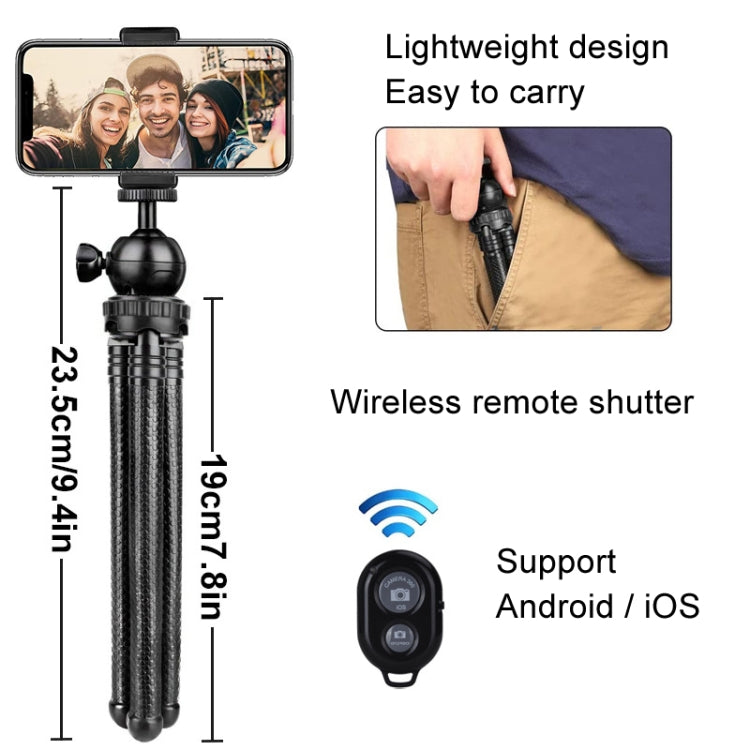 Octopus Fish Silicone Camera Tripod Desktop Folding Stand With Bluetooth Controller+Adapter+Phone Clip+Storage Bag+Screws - Tripods by PMC TechLife | Online Shopping South Africa | PMC TechLife | Buy Now Pay Later Mobicred