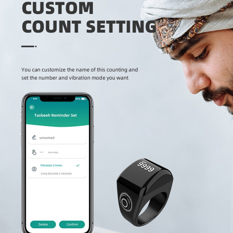 Equantu Smart Bluetooth Finger Counter Muslim Prayer Time Reminder Ring, Style: Black 18mm - free shipping - PMC TechLife - Order now!