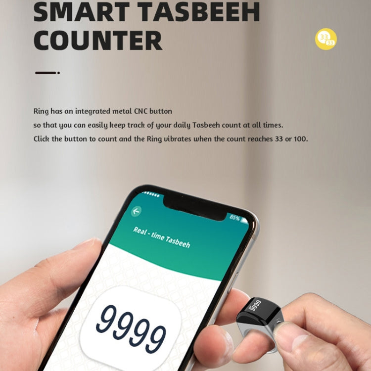 Equantu Smart Bluetooth Finger Counter Muslim Prayer Time Reminder Ring, Style: Black 22mm - free shipping - PMC TechLife - Order now!