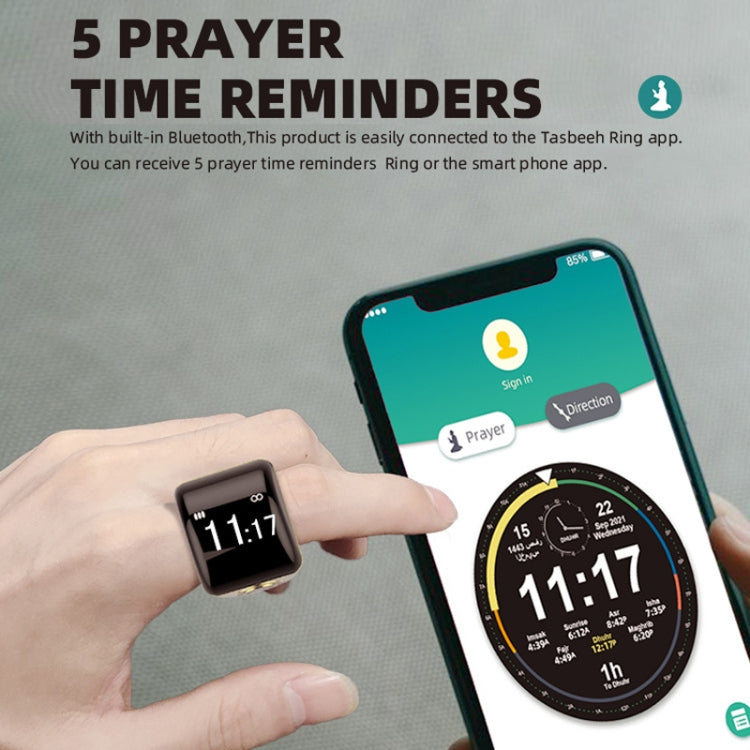 Equantu Smart Bluetooth Finger Counter Muslim Prayer Time Reminder Ring, Style: Silver 20mm - free shipping - PMC TechLife - Order now!