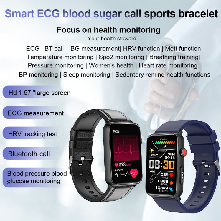 Smart Watch Ring ECG Temperature Heart Rate Blood Pressure Health Bluetooth Talking Watch, Color: Black Leather - Smart Wristbands by PMC TechLife | Online Shopping South Africa | PMC TechLife | Buy Now Pay Later Mobicred