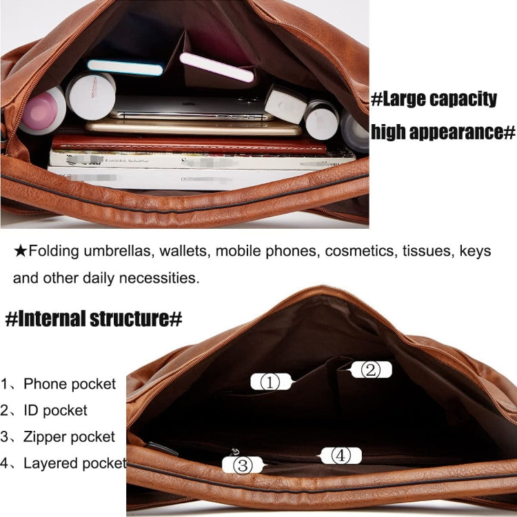 Women Large Capacity Tote Bag PU Leather Shoulder Bag 2 In 1 Black - Handbags by PMC TechLife | Online Shopping South Africa | PMC TechLife | Buy Now Pay Later Mobicred