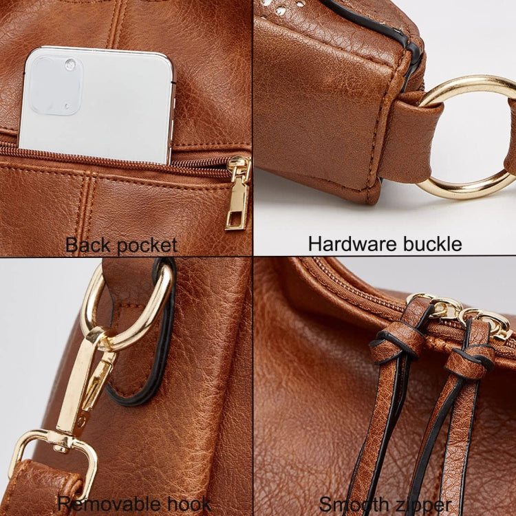 Women Large Capacity Tote Bag PU Leather Shoulder Bag 2 In 1 Brown - Handbags by PMC TechLife | Online Shopping South Africa | PMC TechLife | Buy Now Pay Later Mobicred