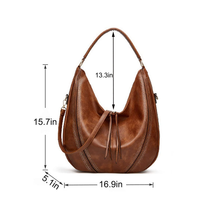 Women Large Capacity Tote Bag PU Leather Shoulder Bag Black - Handbags by PMC TechLife | Online Shopping South Africa | PMC TechLife | Buy Now Pay Later Mobicred