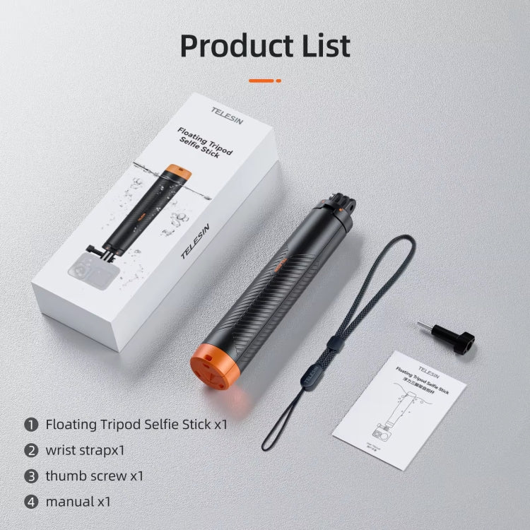 TELESIN 61cm Underwater Buoyancy Bar Retractable Selfie Stick Tripod For GoPro Insta360 DJI OSMO Action Camera - free shipping - PMC TechLife - Order now!
