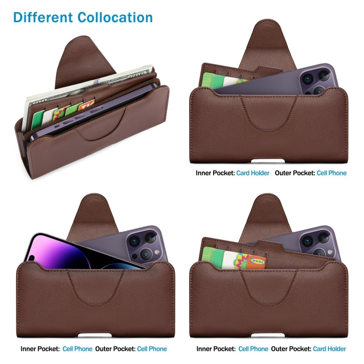 NUOKU 5.5-6.7 Inch Dual Phone Belt Clip Carrying Pouch Litchi Texture Leather Phone Case(Dark Brown) - free shipping - PMC TechLife - Order now!