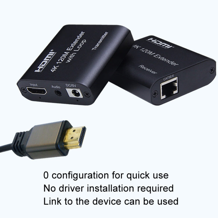 HDMI To RJ45 120m Single Network Cable 4K HD Network Extender, Receiver+Transmitter EU Plug(Black) - Amplifier by PMC Jewellery | Online Shopping South Africa | PMC Jewellery | Buy Now Pay Later Mobicred