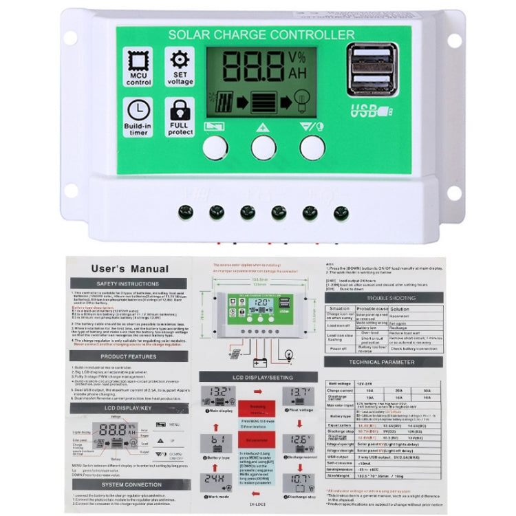 20A 12V PWM Solar Cell Panel Charger Controller Lithium-ion Lead-acid Battery Solar Controller - Voltage Stabilizer by PMC TechLife | Online Shopping South Africa | PMC TechLife | Buy Now Pay Later Mobicred