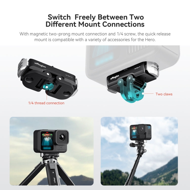 For GoPro HERO13 Black aMagisn Metal Magnetic Quick Release Base Dual Interface Adapter - free shipping - PMC TechLife - Order now!