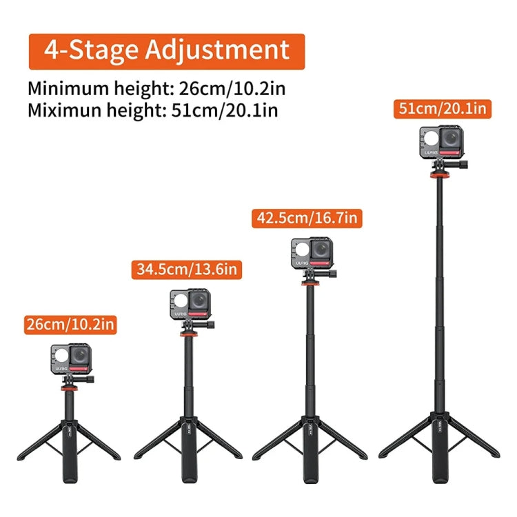 VRIG Action Camera Tripod Selfie Stick 17-51cm Adjustable Extension Pole for Insta360 / DJI Action / GoPro HERO - free shipping - PMC TechLife - Order now!